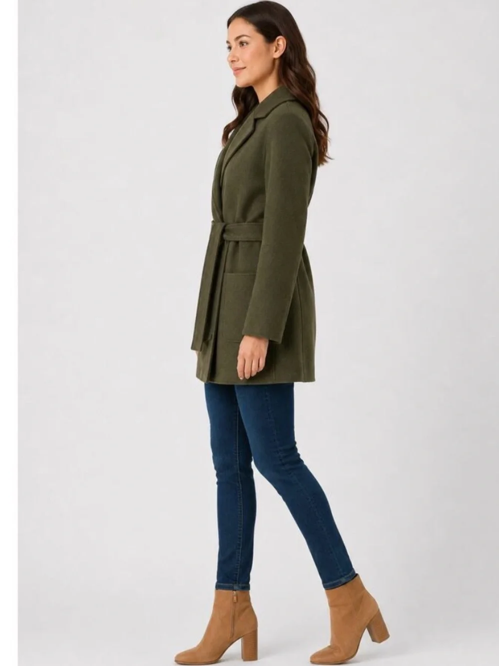 J. Crew Olive Moss Green Boiled Wool Warm Wrap Blazer Coat w Tie Belt Petite XS